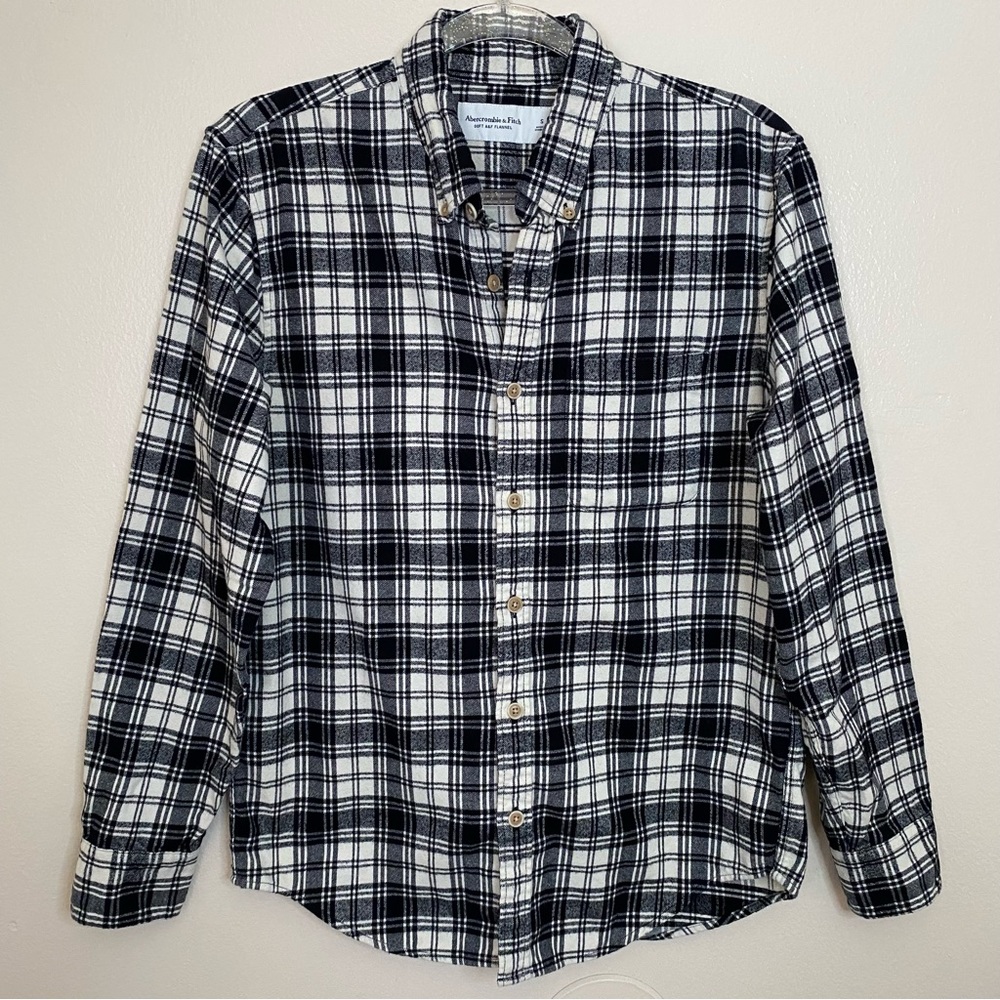 Abercrombie & Fitch White Black Plaid Long Sleeve Button Front Flannel Shirt